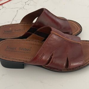 Brown leather slide sandals